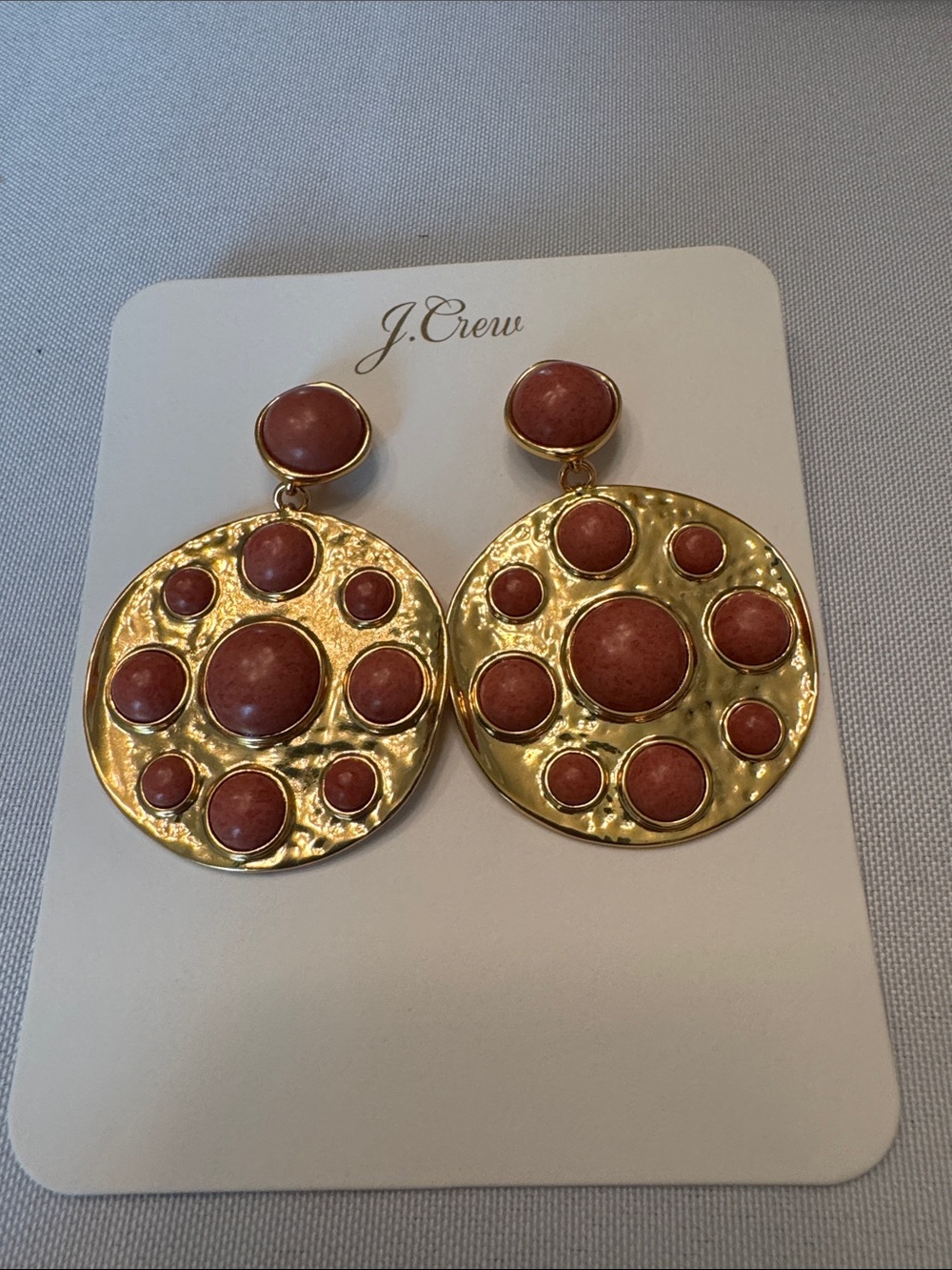 J. Crew Gold-Tone Drop Earrings with Rust Color Stones